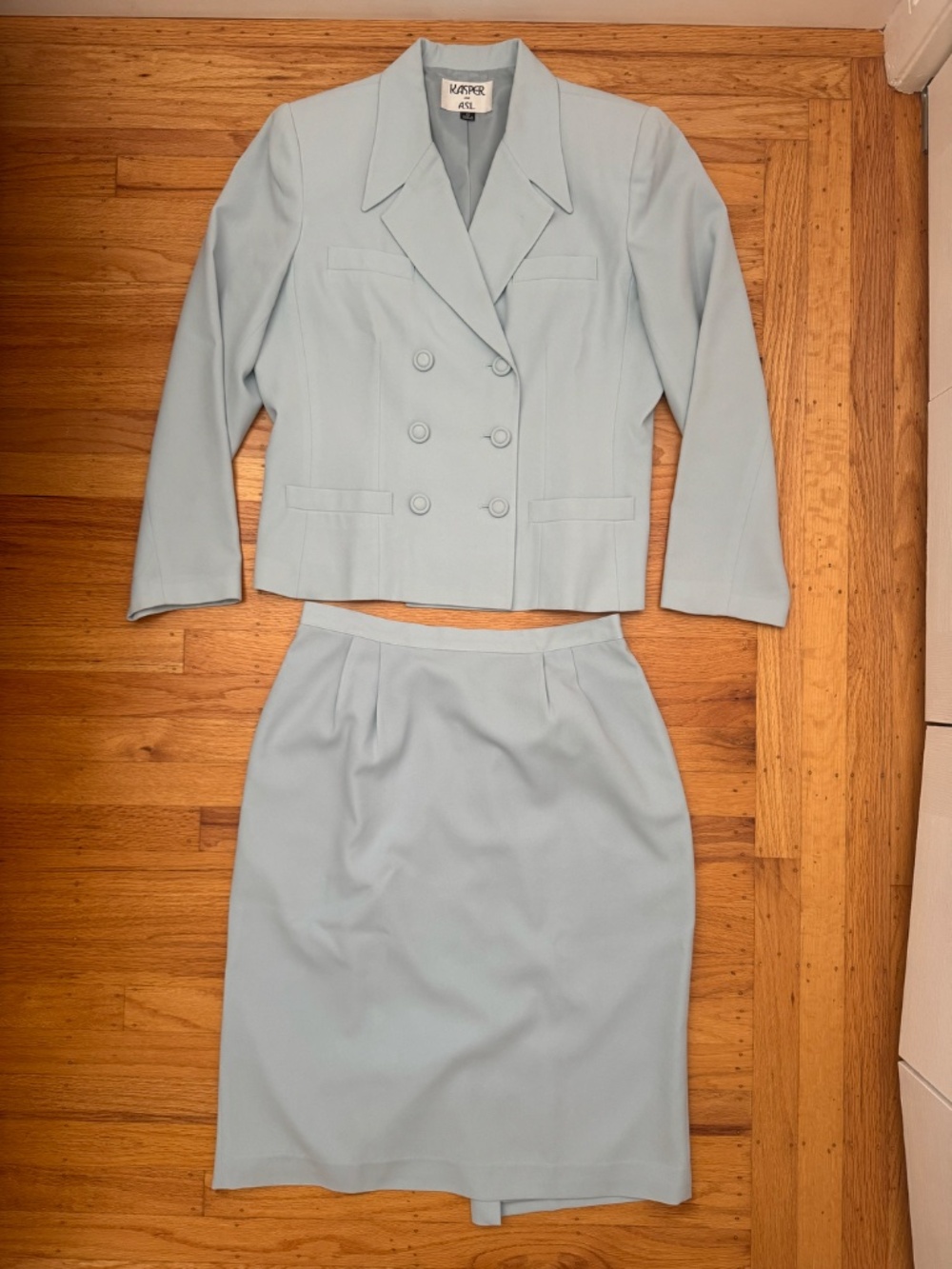 Vintage Kasper for A.S.L. Light Blue Skirt Suit Set | Size 12